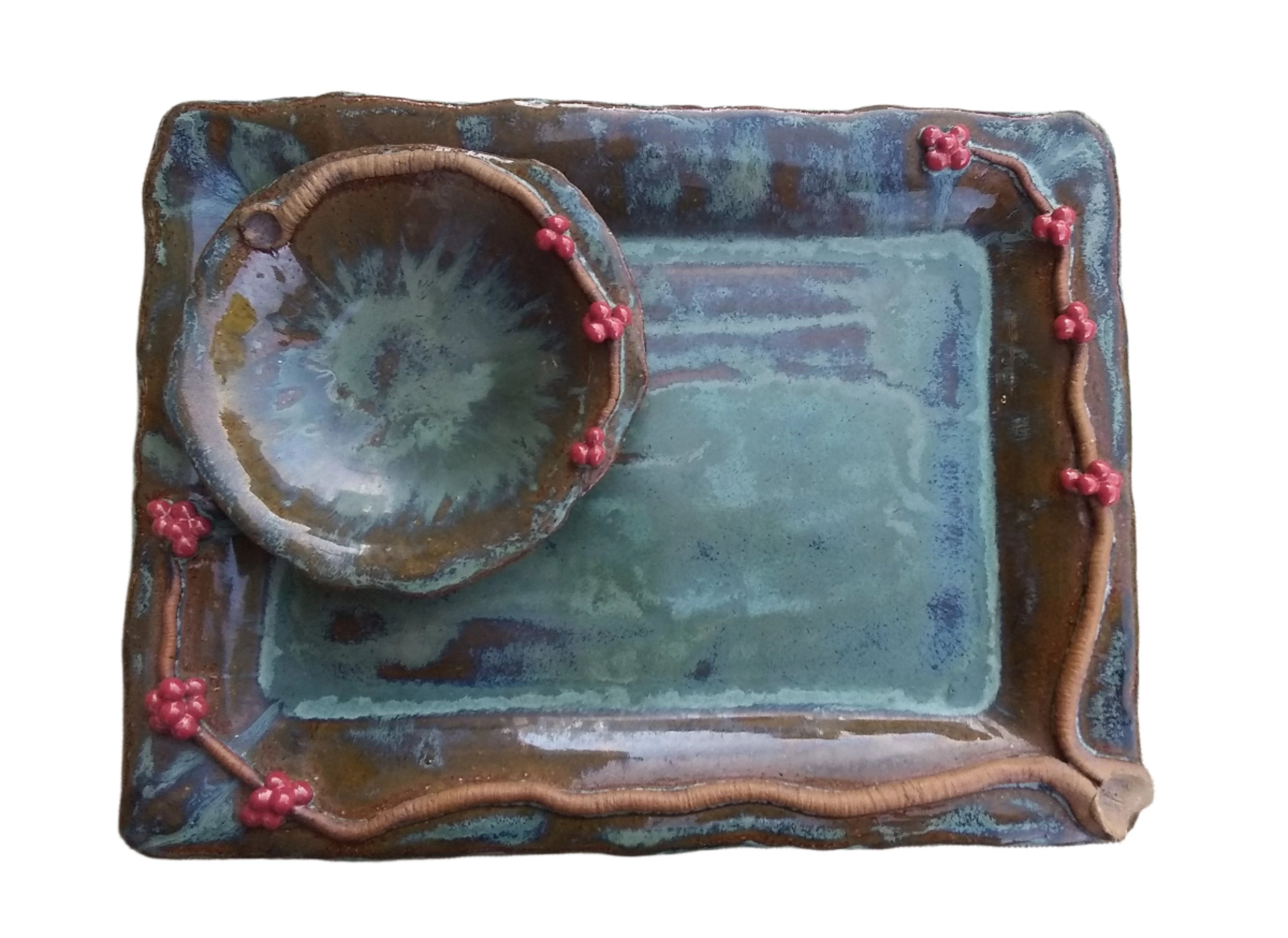Rectangle Stoneware Platter with Bowl - Common Winterberry
