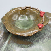 Square Embossed Stoneware Platter with Bowl - Common Winterberry closeup
