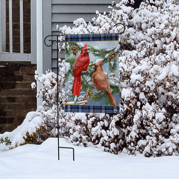 Wintertime Cardinals Garden Flag