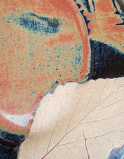 Stoneware Oval Platter - Common Witch-hazel dark rim version - leaf detail