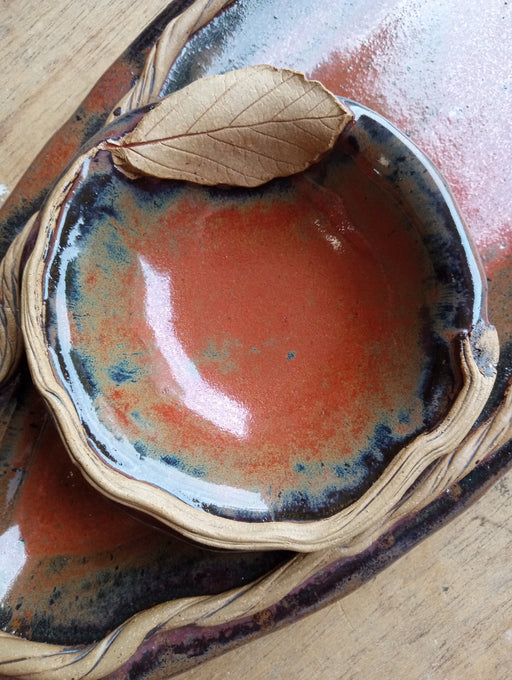 Stoneware Dessert Tray Set - Witch Hazel closeup of bowl