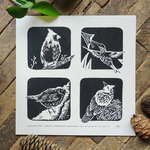 Woodland Birds Linoprint - finished print