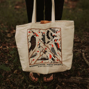 Woodpeckers of North America Tote Bag
Tote bag with woodpecker design held by a person in a natural setting