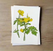 wood poppy greeting card on natural wood background