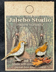 Wood Thrush Earrings with packaging
