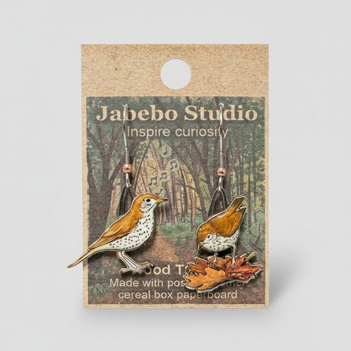 Wood Thrush Earrings with packaging
