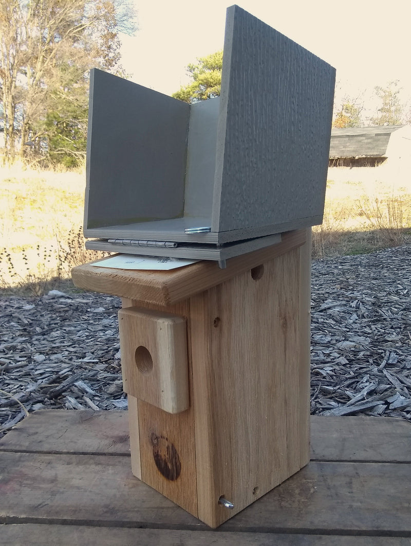 Wren Guard for Slope Roofed Nest Boxes - with the shield up