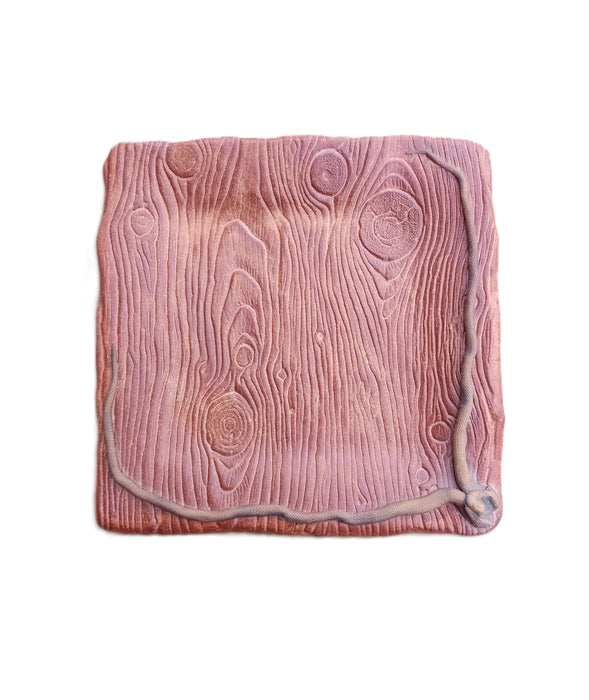 Square Stoneware Platter with Yew Bowl - Wood Pattern - platter