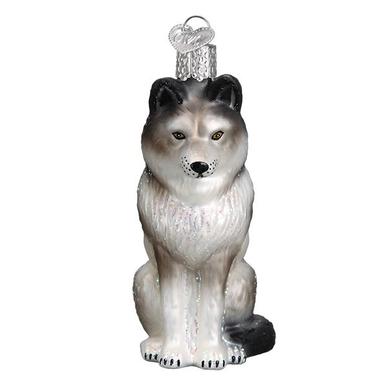 Sitting Wolf Ornament Front Side View