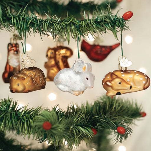 Mini Woodland Animal Ornament Set on Tree