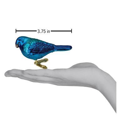 Indigo Bunting Ornament Hand for Scale