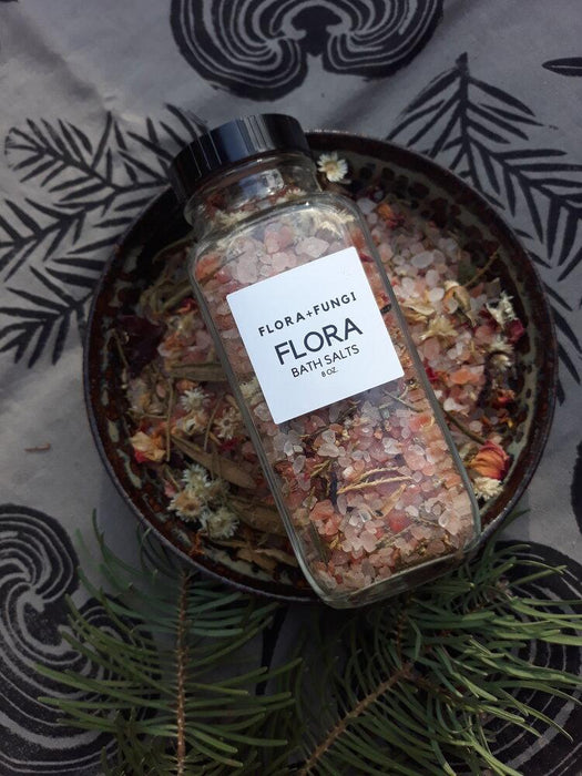 Flora Bath Salts in clear jar