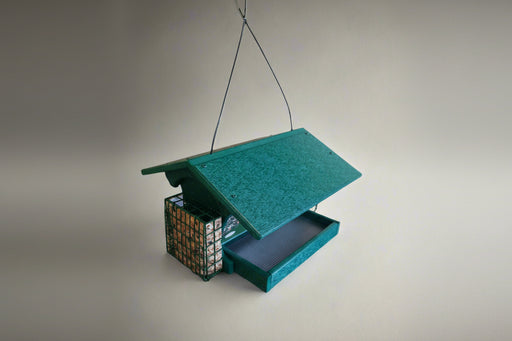 Twin Oasis with Suet Cages Recycled Bird Feeder - green, side view