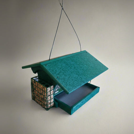 Twin Oasis with Suet Cages Recycled Bird Feeder - green, side view