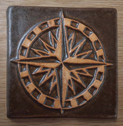 Stoneware Tile Compass Rose - 4 x 4 inches - chocolate brown