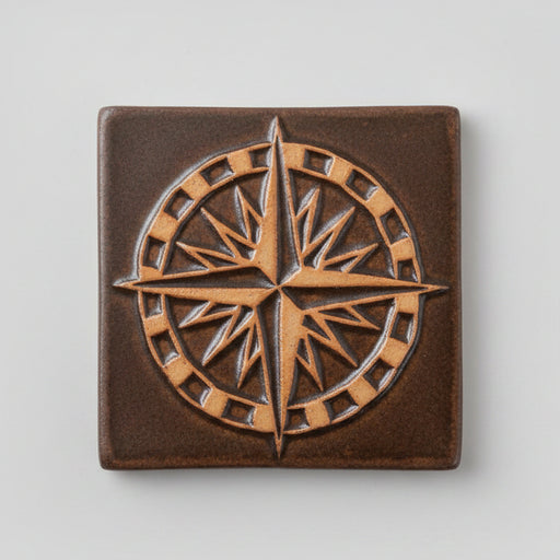 Stoneware Tile Compass Rose - 4 x 4 inches - chocolate brown