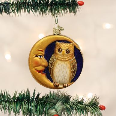 Owl In Moon Ornament on Tree