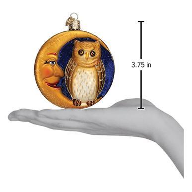Owl In Moon Ornament Hand for Scale