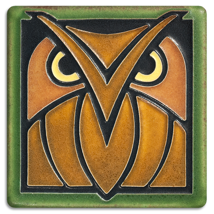 Motawi Owl tile - green