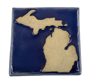 Stoneware Tile Michigan Upper & Lower Peninsulas - 4 x 4 inches - blue