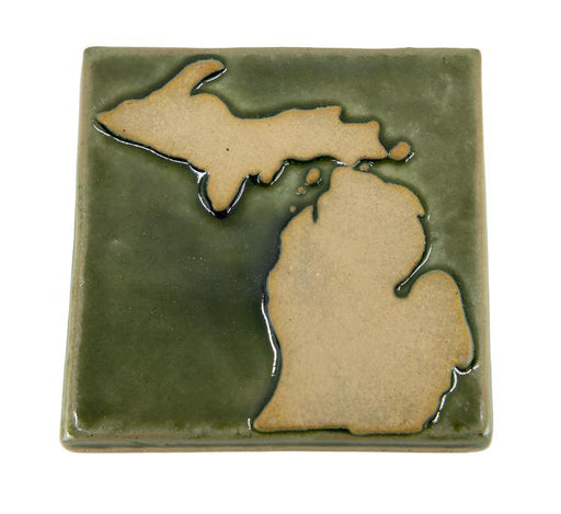 Stoneware Tile Michigan Upper & Lower Peninsulas - 4 x 4 inches - green