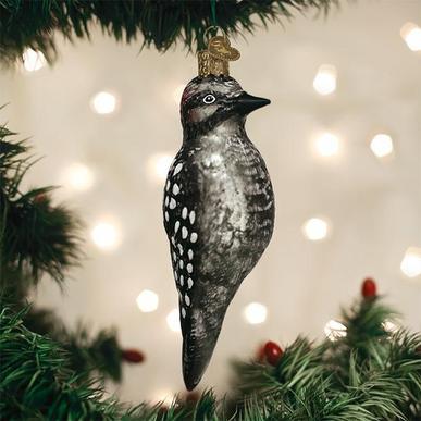 Vintage Hairy Woodpecker Ornament on Tree