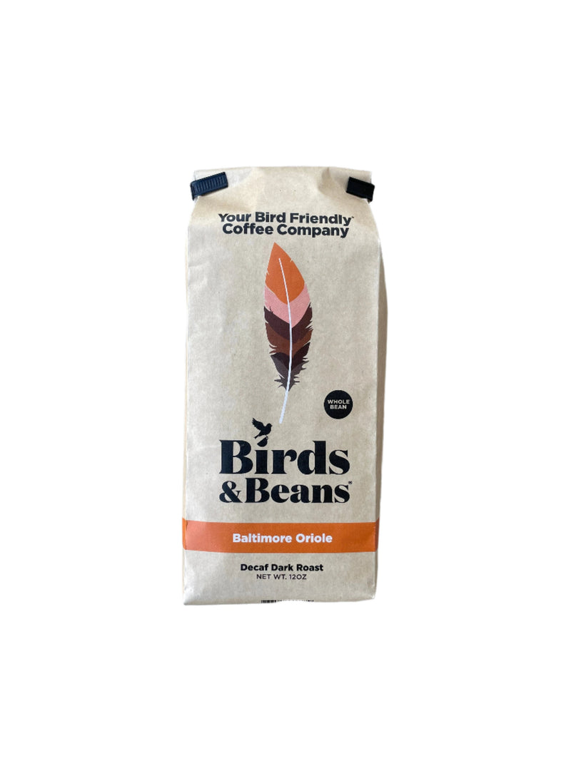 Baltimore Oriole Decaf Dark Roast Whole Bean Coffee in 12 oz. bag
