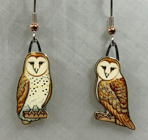 Barn Owl Earrings white background
