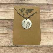 Barn Owl - Circular Pendant in Silver Color