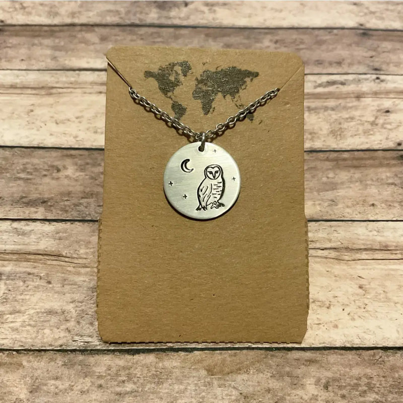 Barn Owl - Circular Pendant in Silver Color