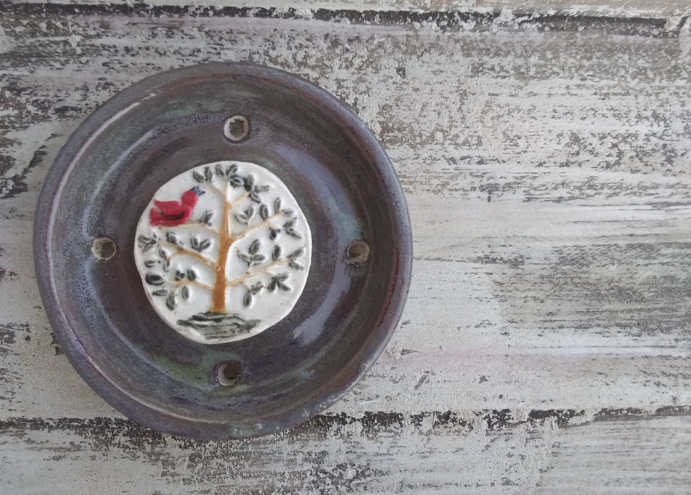 Nature Ceramic Soap Dish - Cardinal on Ivory Background