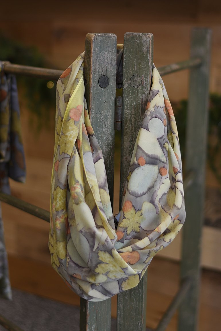 Silk Crepe Infinity Scarf dyed in Weld