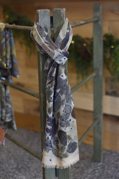 Light Weight Silk Noil Scarf with botanical print and no dye