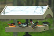Pole Mounted Recycled tray feeder with roof with birds