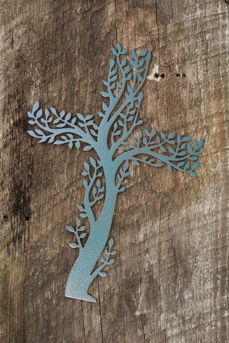 copper blue tree of life cross