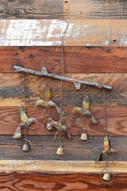 Hummingbird Flamed Copper Wind Chime with Wood Background