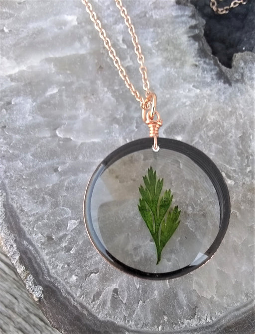 Green Fern Frond Necklace - Copper