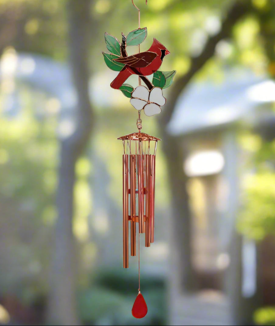 Cardinal with Flower Wind Chime - Large