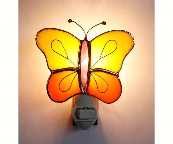 Stained Glass Yellow & Orange Butterfly Nightlight in use