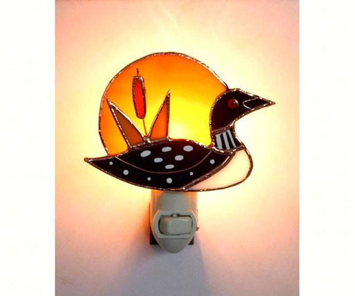 Stained Glass Loon Sunrise Nightlight in use
