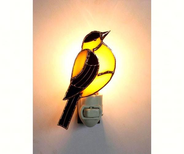 Stained Glass Goldfinch Nightlight in use