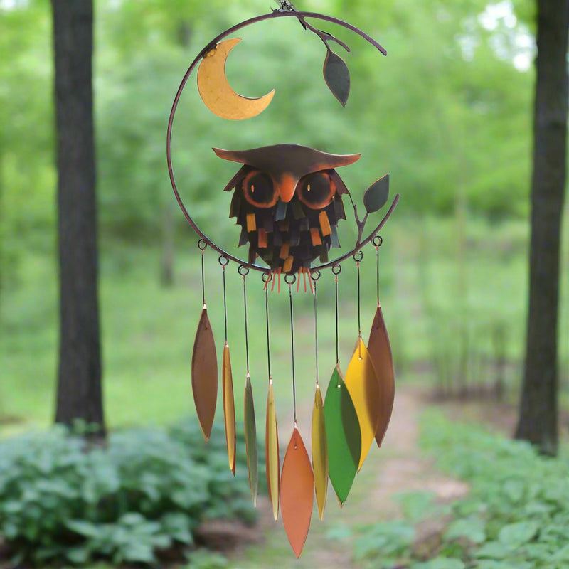 Spikey Owl with Moon Glass Chime
