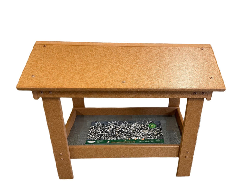Ground Tray Recycled Feeder With Roof in Tan front view