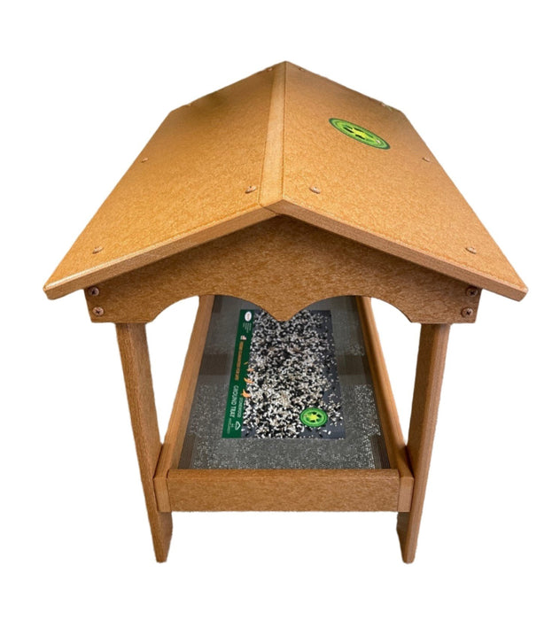 Ground Tray Recycled Feeder With Roof in Tan side view