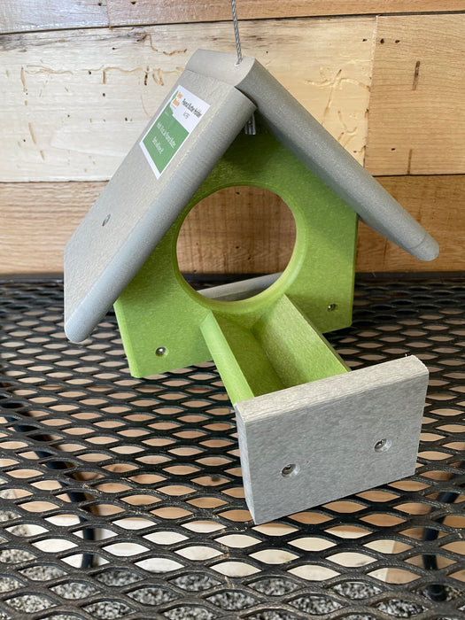 Peanut Butter Jar Feeder in Gray and Lime back view
