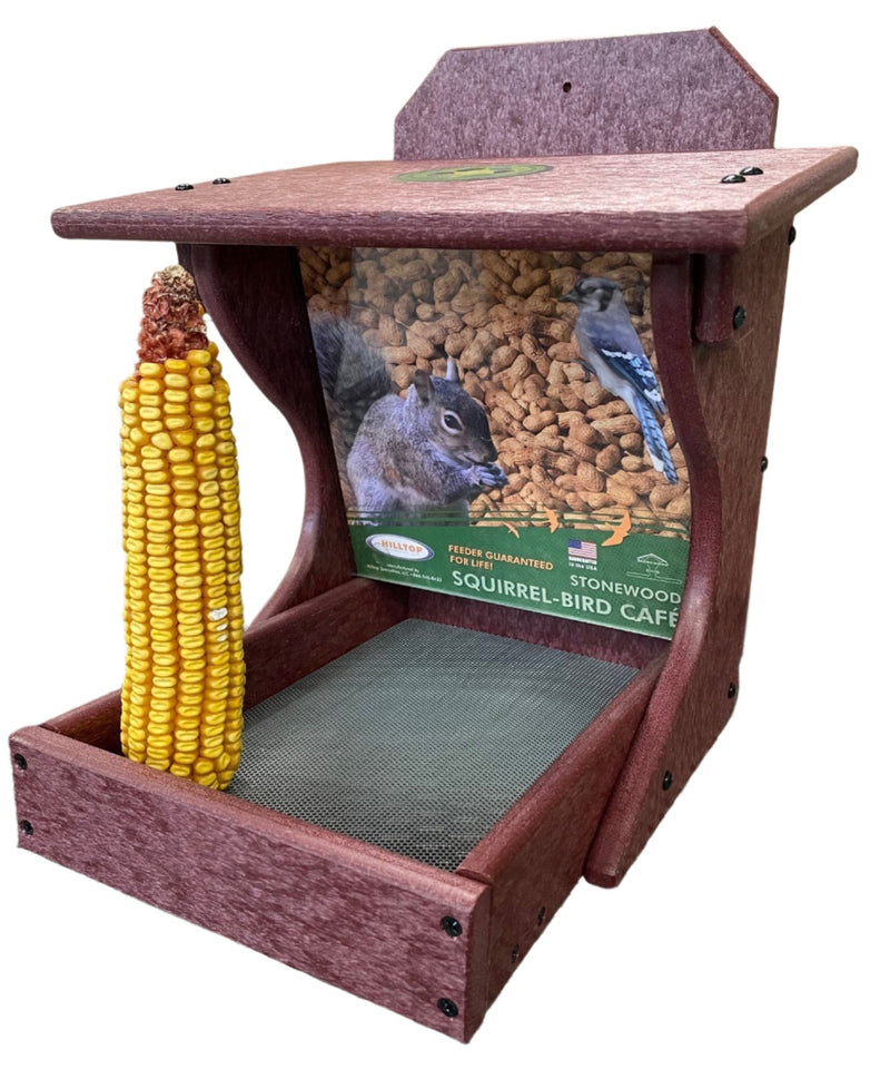 Squirrel and Bird Café Recycled Feeder in Cherrywood