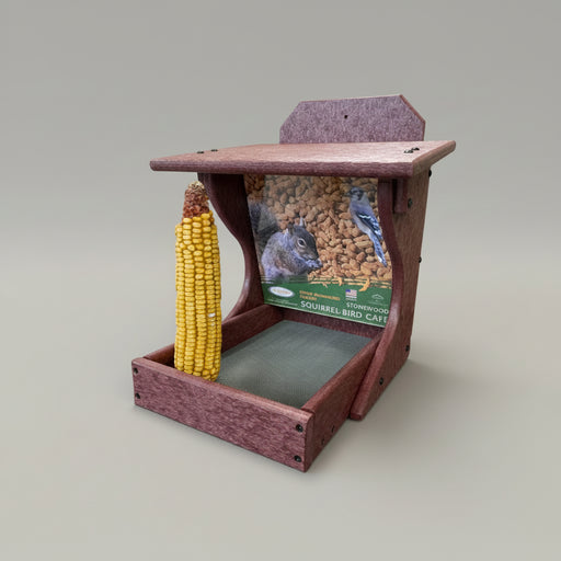 Squirrel and Bird Café Recycled Feeder in Cherrywood