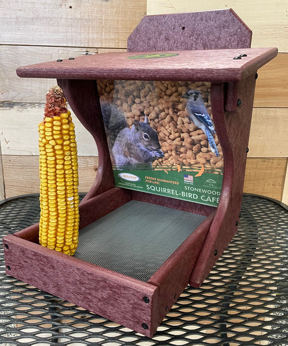 Squirrel and Bird Café Recycled Feeder in Cherrywood
