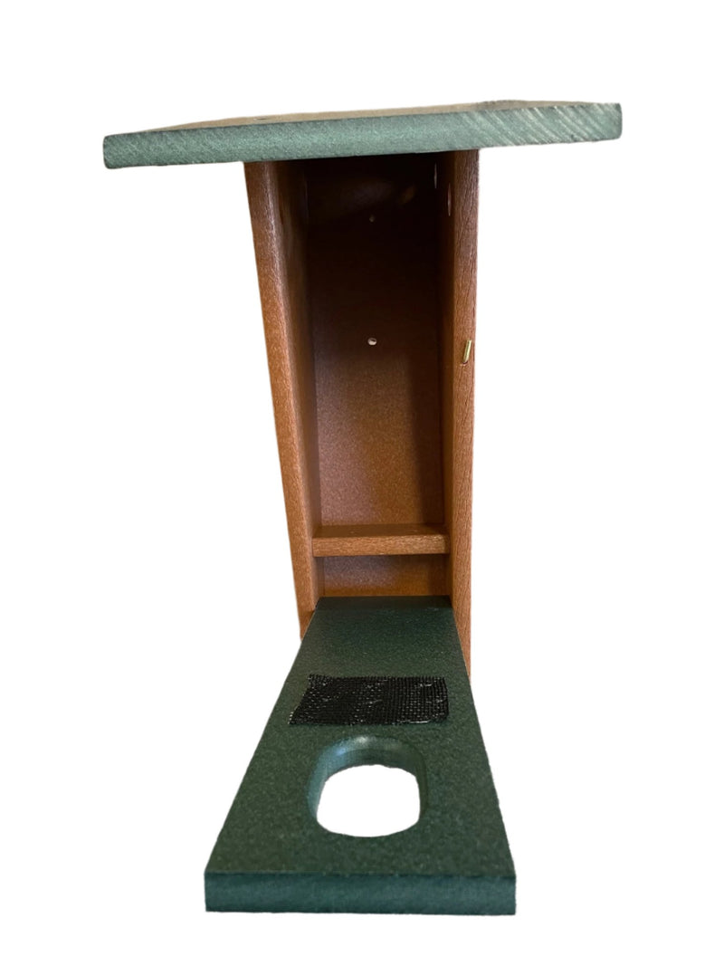 Peterson Bluebird House in turf green and cedar inside view