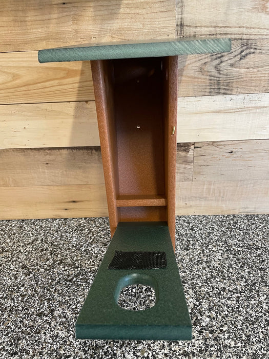 Peterson Bluebird House in turf green and cedar inside view